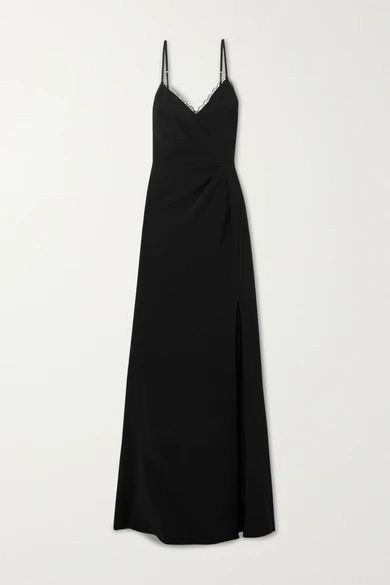 Lace-trimmed Crepe Gown - Black
