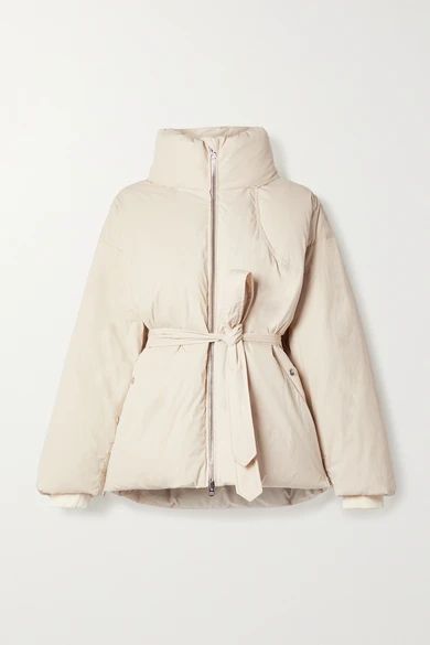 Donna Belted Quilted Cotton-blend Shell Down Coat - Beige