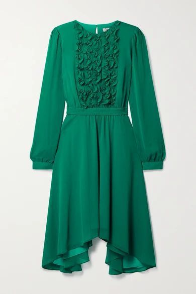 Asymmetric Ruffled Chiffon Dress - Jade