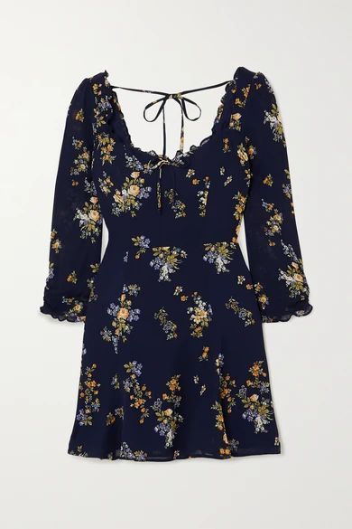 Remi Ruffled Floral-print Crepe Mini Dress - Navy