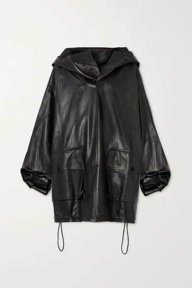 Marjan Hooded Leather Jacket - Black