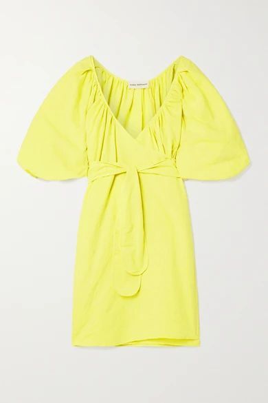 + Net Sustain Coletta Organic Cotton And Linen-blend Mini Wrap Dress - Chartreuse