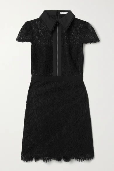 Ellis Cotton-poplin And Grosgrain-trimmed Corded Lace Mini Dress - Black