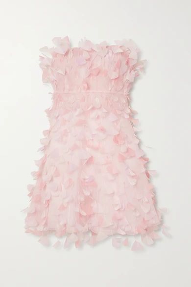 Strapless Feather-embellished Silk-tulle Mini Dress - Pink