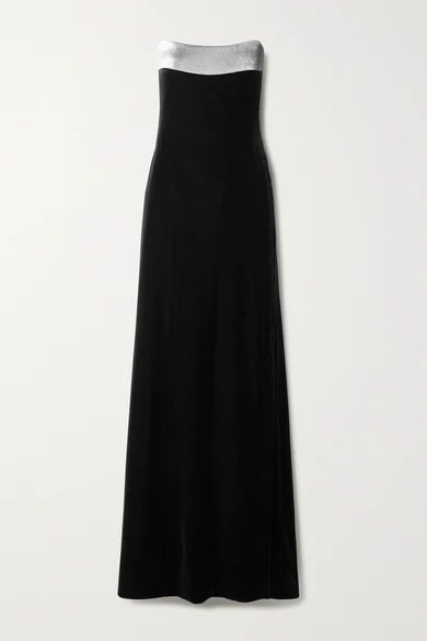 Strapless Lurex-trimmed Velvet Gown - Black