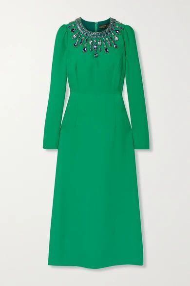 Crystal-embellished Crepe Midi Dress - Emerald