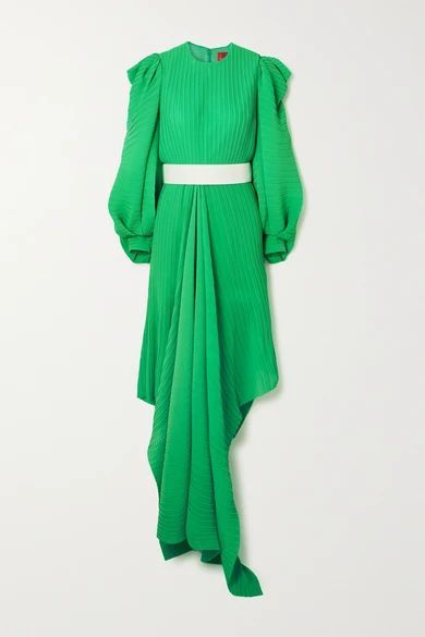 Tilde Belted Asymmetric Plissé-chiffon Dress - Green