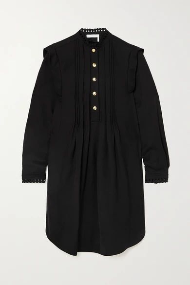 Pintucked Gabardine Mini Dress - Black