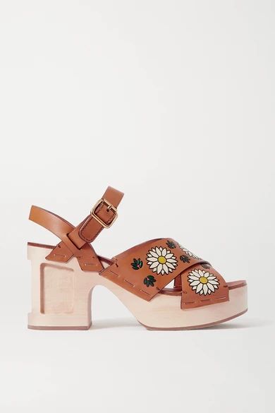 Printed Leather Sandals - Tan