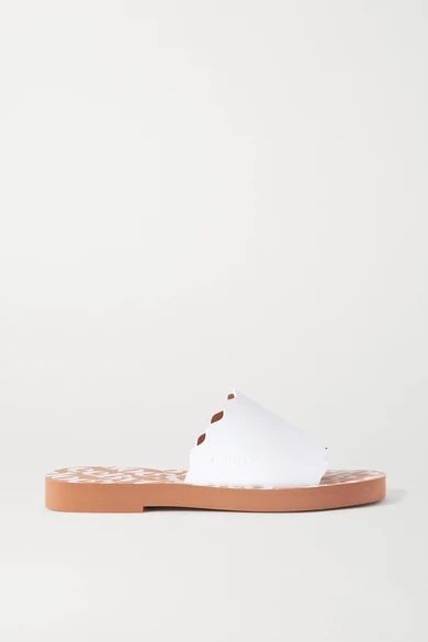Scalloped Leather Slides - White
