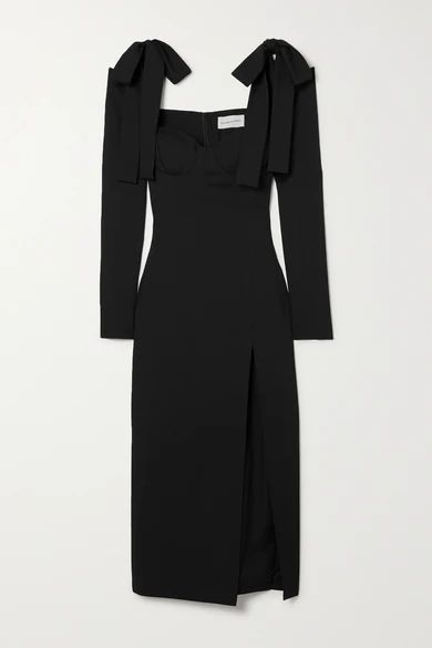 Cold-shoulder Wool-twill Midi Dress - Black