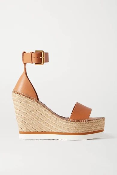 Leather Espadrille Wedge Sandals - Neutral