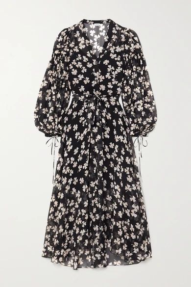 Belted Printed Silk-blend Voile Maxi Dress - Black