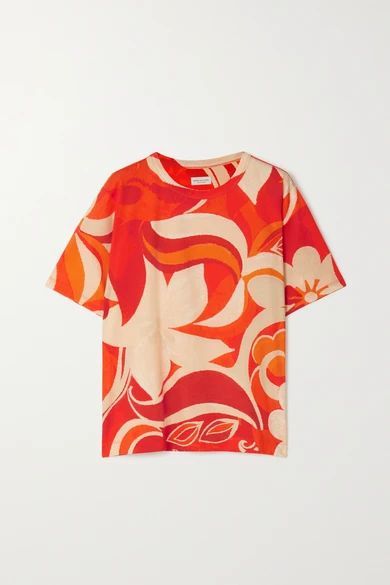 Oversized Floral-print Cotton-jersey T-shirt - Red