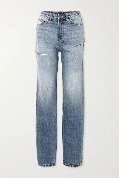 Playback True Vintage Slash Distressed High-rise Straight-leg Jeans - Mid denim