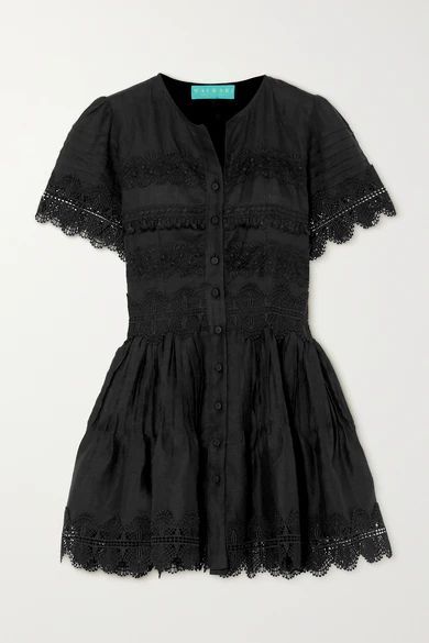 Violetta Guipure Lace-trimmed Linen Mini Dress - Black