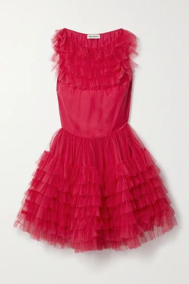 Felicity Ruffled Tulle Mini Dress - Bright pink