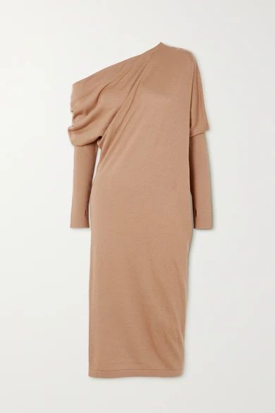 One-shoulder Cashmere And Silk-blend Midi Dress - Beige