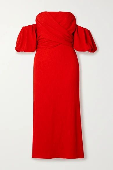 + Net Sustain Fine Love Off-the-shoulder Crinkled-crepe Midi Dress - Red