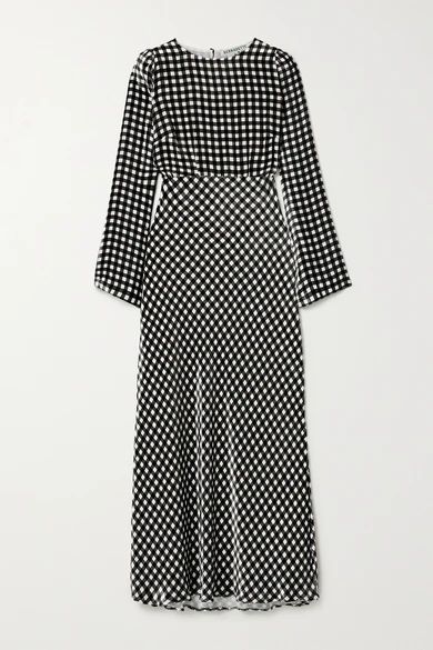 Jane Gingham Velvet Maxi Dress - Black