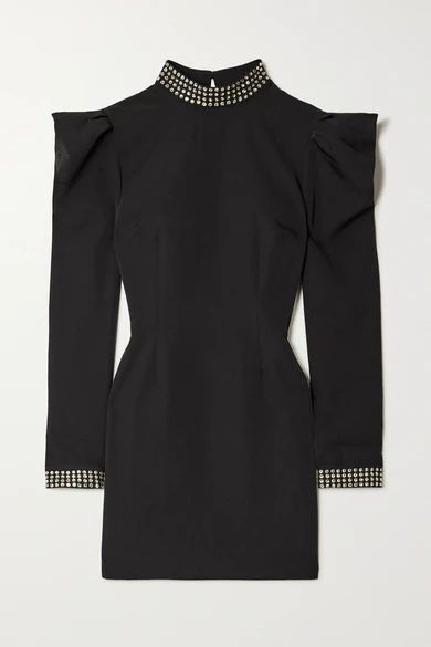Baltimore Open-back Crystal-embellished Twill Mini Dress - Black