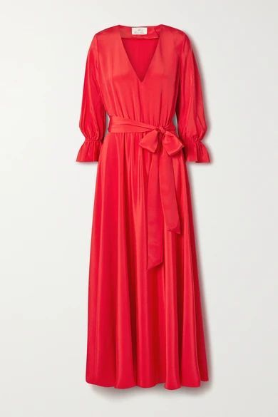 Amanda Belted Silk Crepe De Chine Maxi Dress - Red
