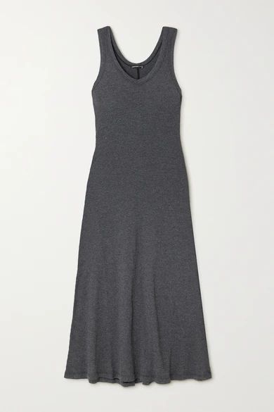 Ribbed Cotton-blend Jersey Midi Dress - Black