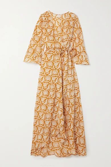 + Net Sustain Luna Printed Silk Wrap Maxi Dress - Orange