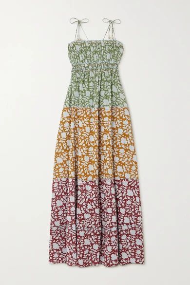 + Net Sustain Sunhara Tiered Printed Cotton Maxi Dress - Green