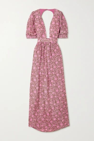 + Net Sustain Surya Open-back Printed Silk Maxi Dress - Pink