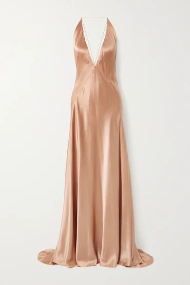 Alexandra Open-back Silk-satin Gown - Copper