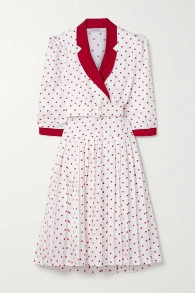 Wrap-effect Pleated Polka-dot Silk-twill Dress - White