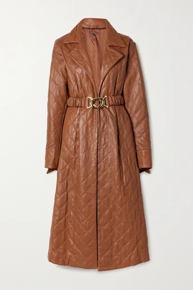 Samara Belted Quilted Leather Midi Dress - Brown
