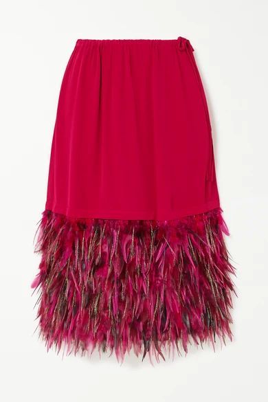 Feather-trimmed Crepe Skirt - Fuchsia