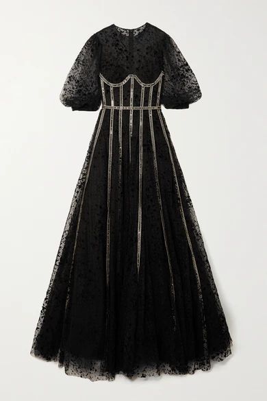 Linsey Sequin-embellished Flocked Tulle Gown - Black