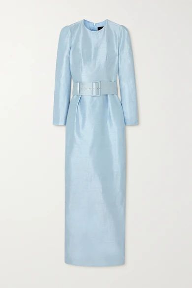 Belted Silk-dupioni Gown - Sky blue