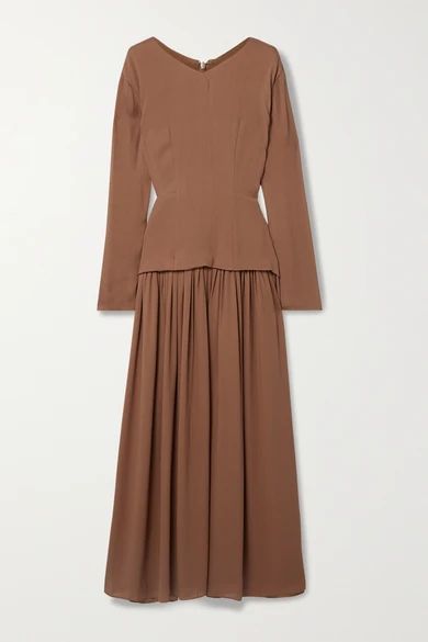 Etienne Silk-crepon And Pleated Georgette Maxi Dress - Brick