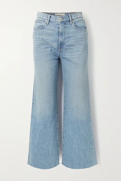 Grace Cropped Frayed High-rise Wide-leg Jeans - Light denim