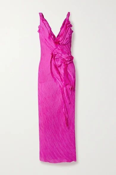 Ruffled Crinkled Silk-georgette Maxi Dress - Fuchsia