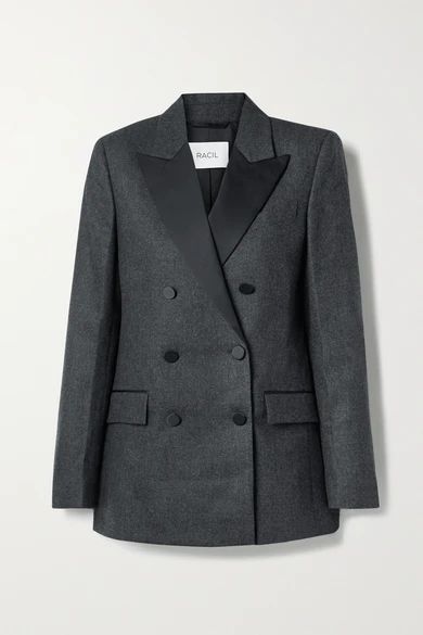 Cambridge Double-breasted Satin-trimmed Wool-blend Blazer - Anthracite
