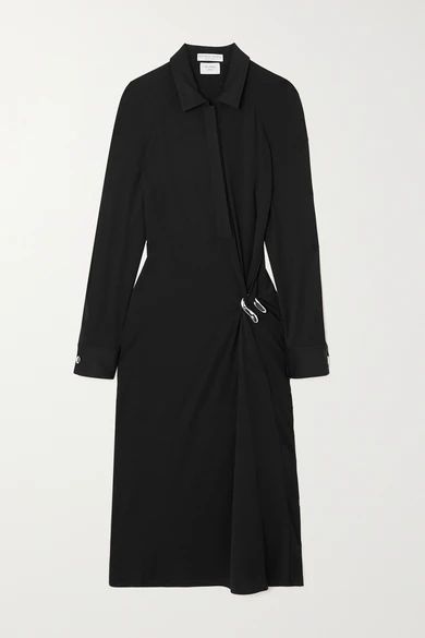 Embellished Ruched Stretch-jersey Midi Dress - Black