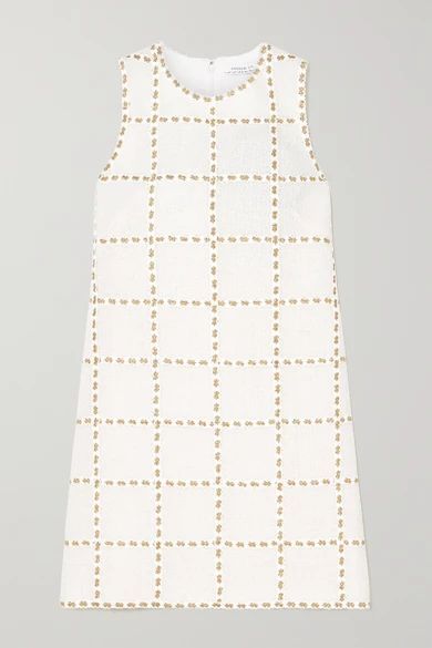 Metallic Embroidered Wool-blend Tweed Mini Dress - White