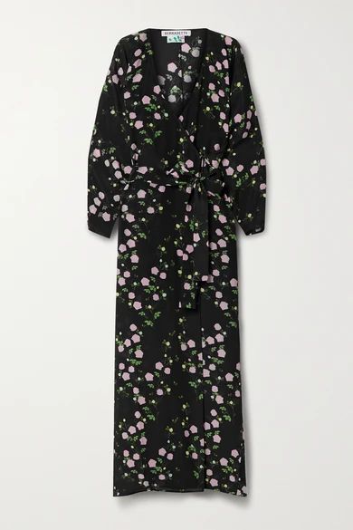 Stella Floral-print Silk Crepe De Chine Wrap Maxi Dress - Black