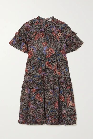 Delia Ruffled Floral-print Cotton-blend Mini Dress - Midnight blue