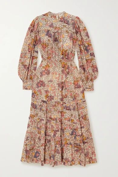 Laraline Tiered Ruffled Floral-print Cotton-blend Midi Dress - Ivory