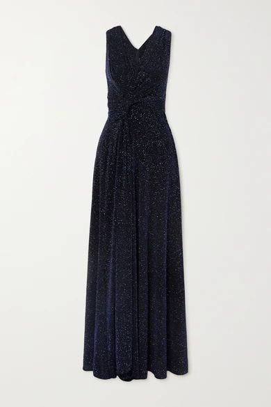 Colson Gathered Metallic Stretch-jersey Gown - Navy