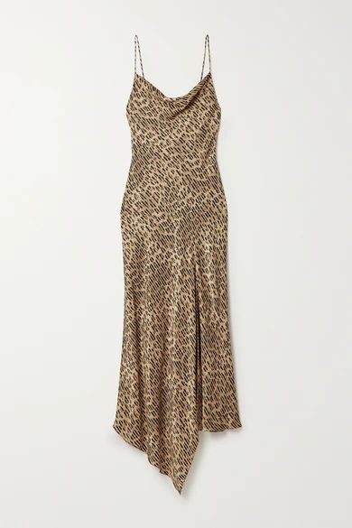 Harmony Draped Leopard-print Satin-twill And Voile Dress - Leopard print