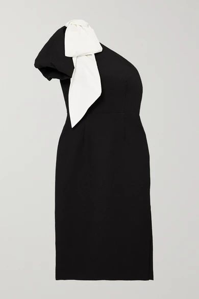 Lavanda One-sleeve Bow-detailed Cloqué Midi Dress - Black