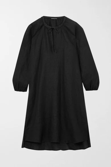 Tie-detailed Linen Mini Dress - Black