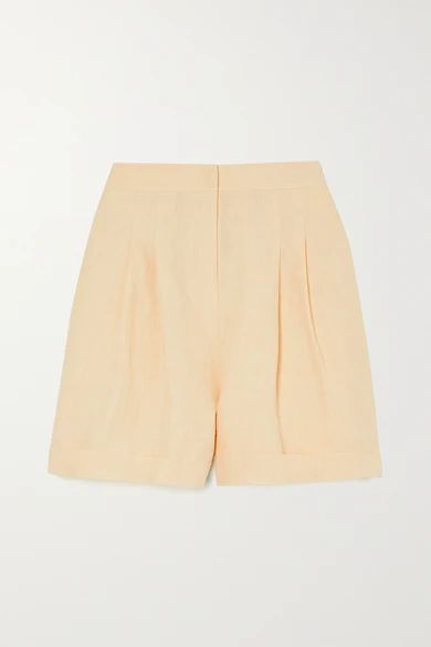 + Net Sustain X Lg Electronics Pleated Organic Linen Shorts - Pastel yellow